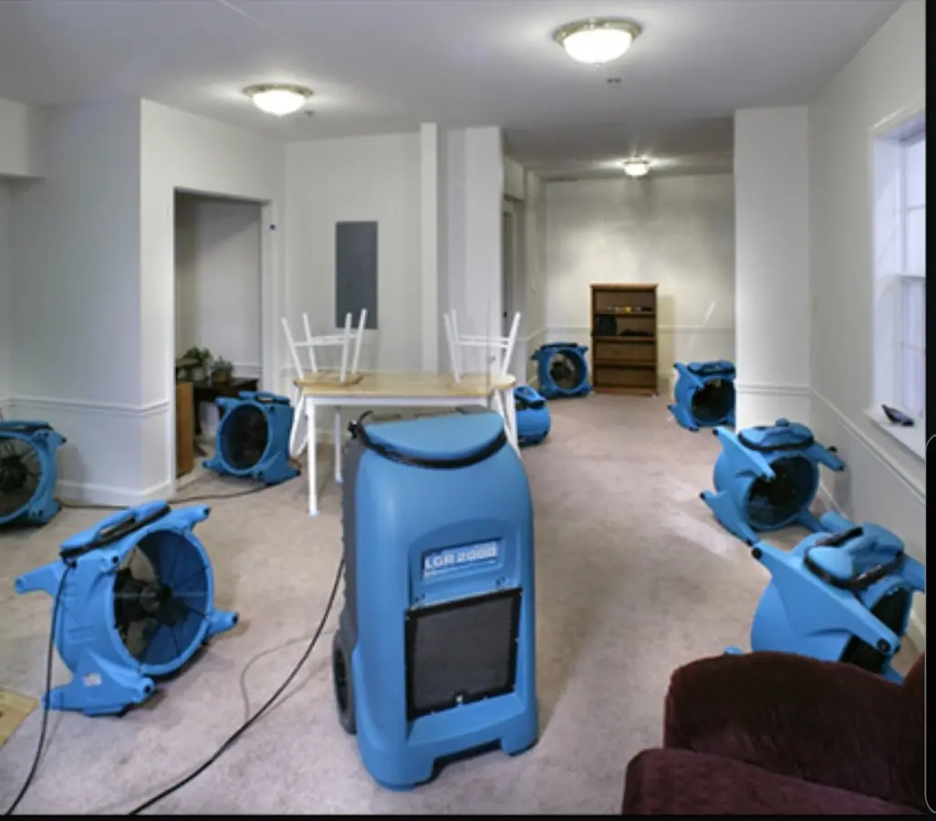 Air movers and dehumidifier setup for Water Damage Restoration in Oxford